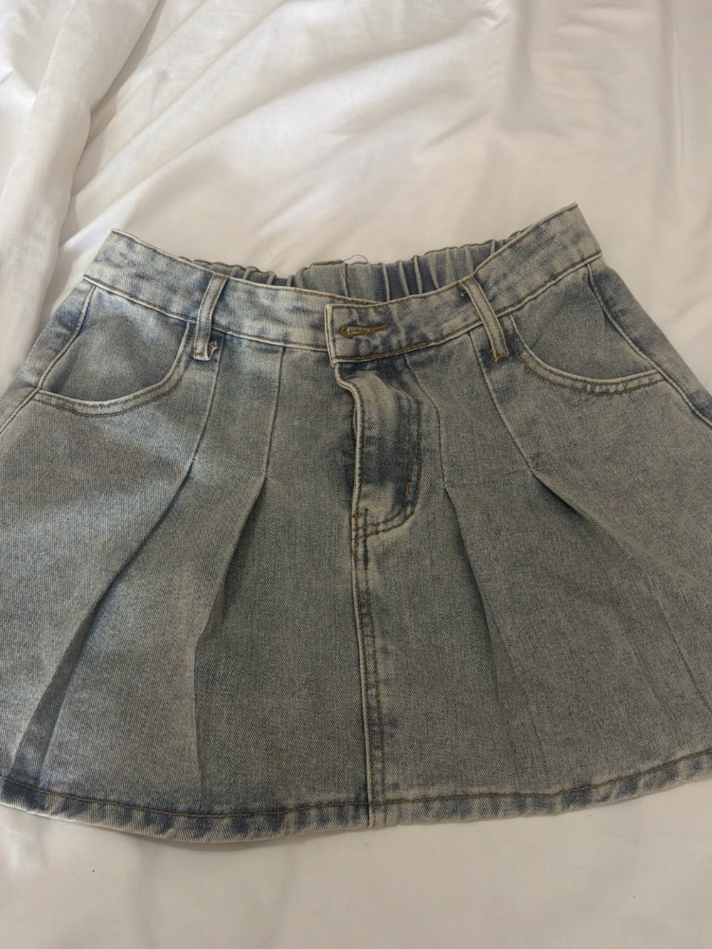 Light Blue Denim Pleated Mini Skirt